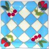 Picnic anyone?: 8"x8" fused glass checked plate with cherries and strawberries.